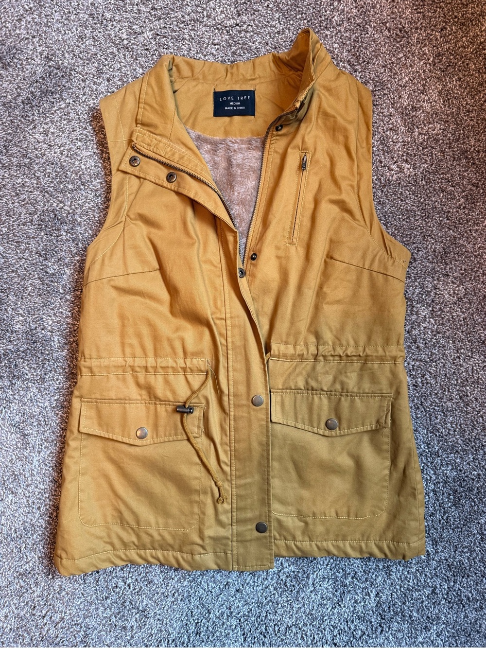 Love Tree Mustard Utility Vest with Zip & Snap Front